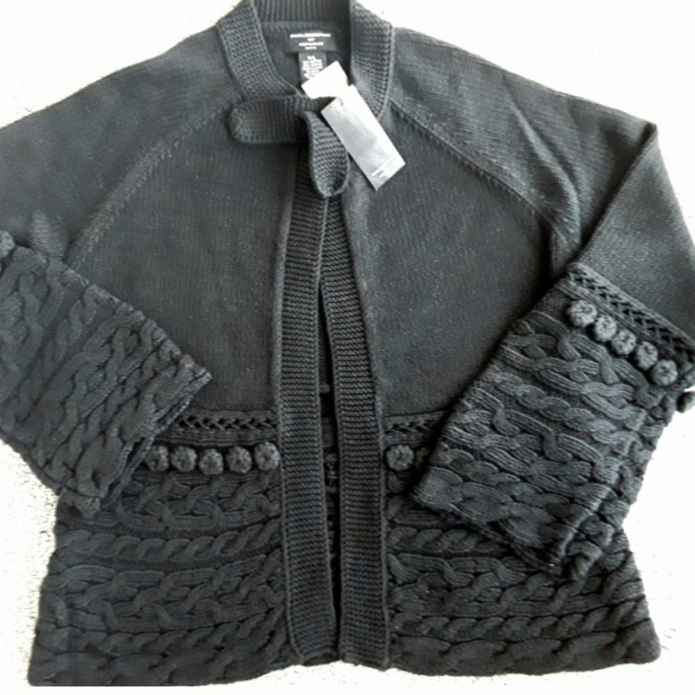 Black Cotton Knitted Cardigan, 10